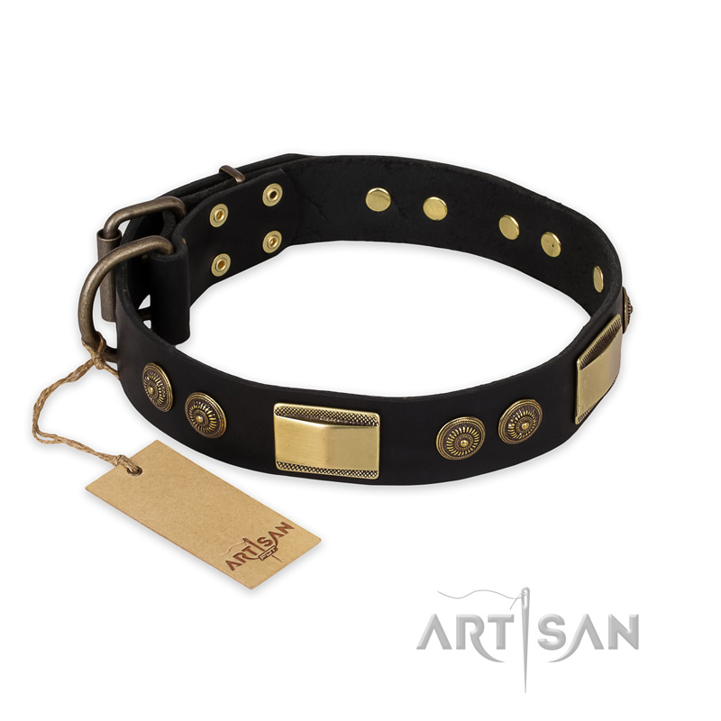 "Ancient Egypt" FDT Artisan Leather Rottweiler Collar with Old Bronze Look Decorations