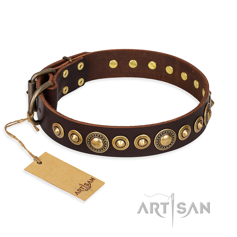 "Ancient Warrior" FDT Artisan Fancy Leather Rottweiler Collar with Old-Bronze Plated Decorations