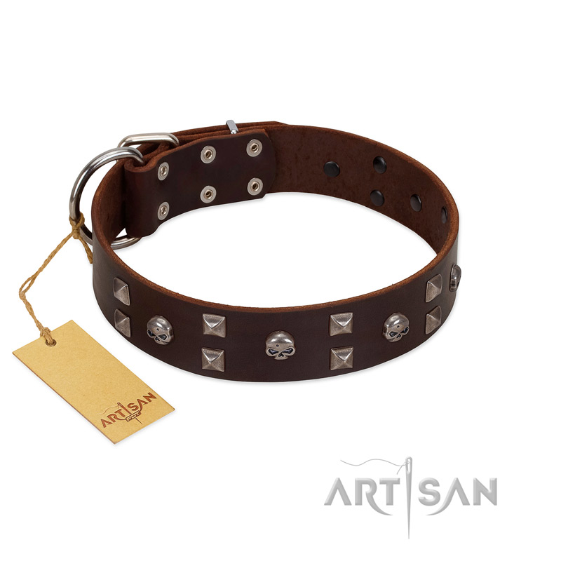 "Brown Shadow" Designer Handmade FDT Artisan Brown Leather Rottweiler Collar