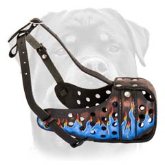 Hand painted leather dog muzzle