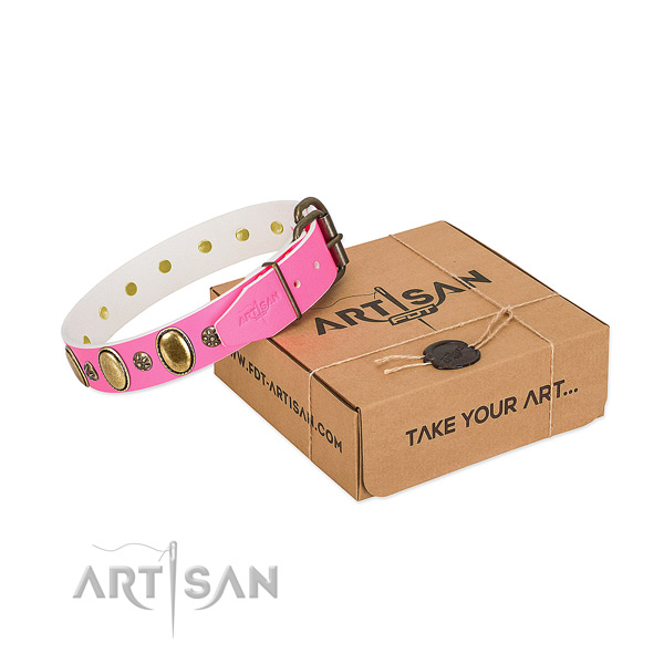 Best quality natural leather dog collar with corrosion resistant D-ring