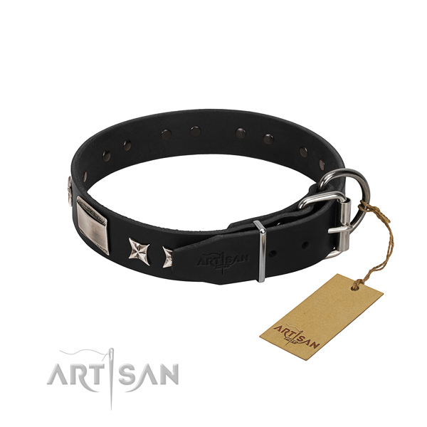 High quality natural leather dog collar with corrosion proof D-ring