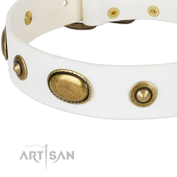 Rust resistant hardware on genuine leather dog collar for your doggie