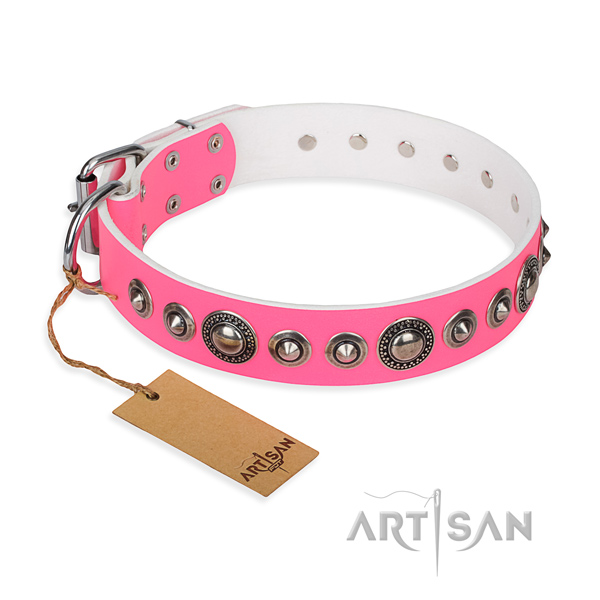 Full grain leather dog collar made of quality material with corrosion proof fittings