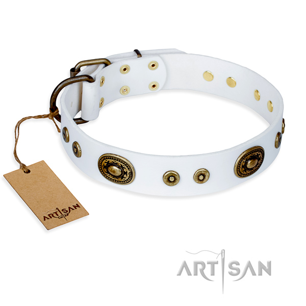 Full grain leather dog collar made of top rate material with rust resistant D-ring