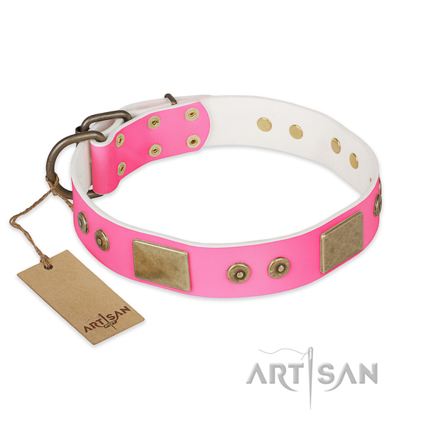 Easy adjustable natural genuine leather dog collar for basic training your dog