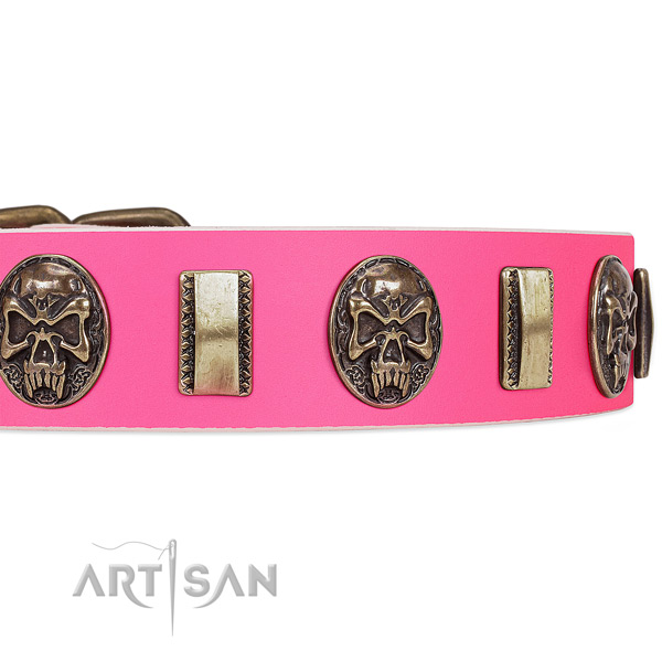Rust-proof buckle on full grain leather dog collar for your doggie
