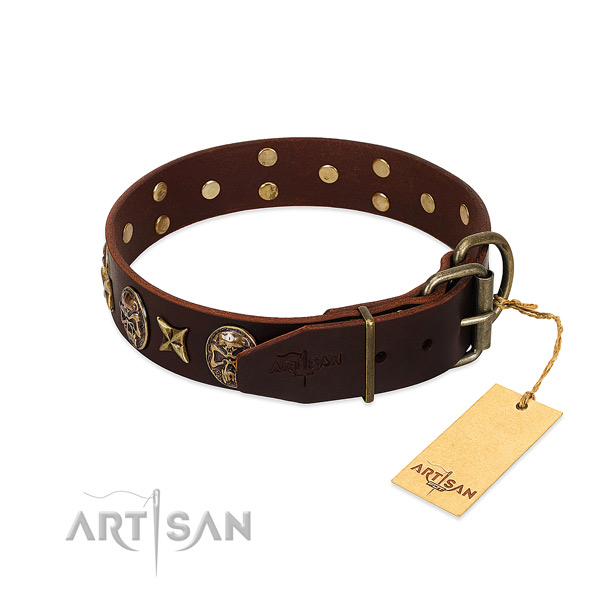 Strong buckle on full grain genuine leather dog collar for your pet