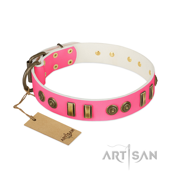 Adorned full grain natural leather collar for your pet
