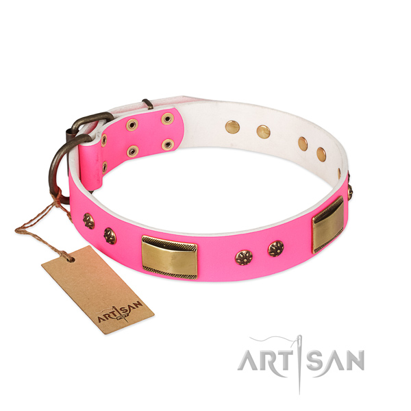 Stylish design full grain natural leather collar for your doggie