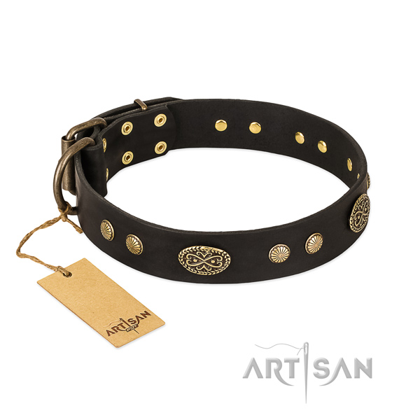 Strong buckle on full grain leather dog collar for your canine