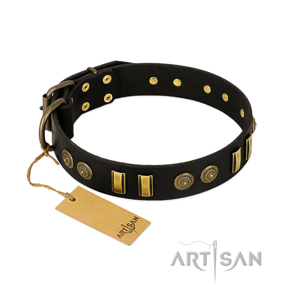 Corrosion resistant hardware on natural leather dog collar for your pet