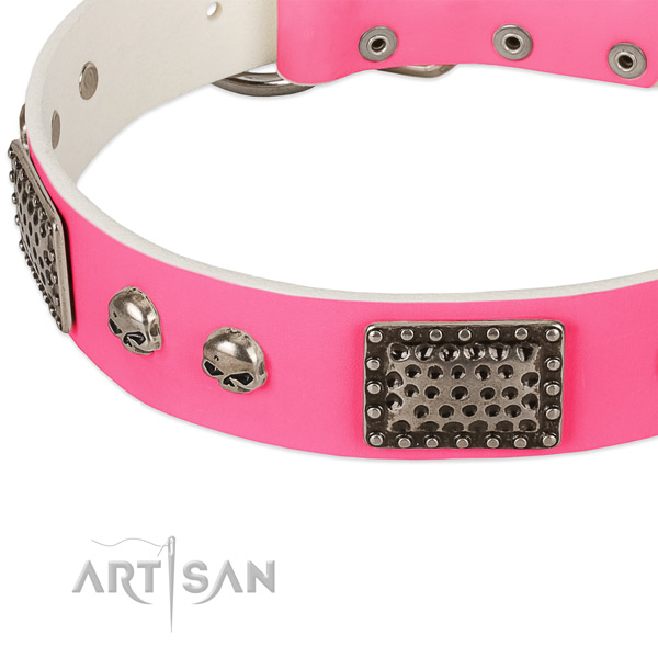 Rust-proof hardware on full grain leather dog collar for your doggie