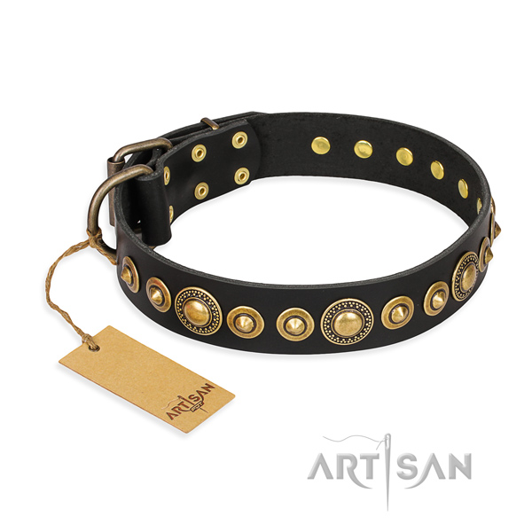 Top notch full grain natural leather dog collar handmade for fancy walking