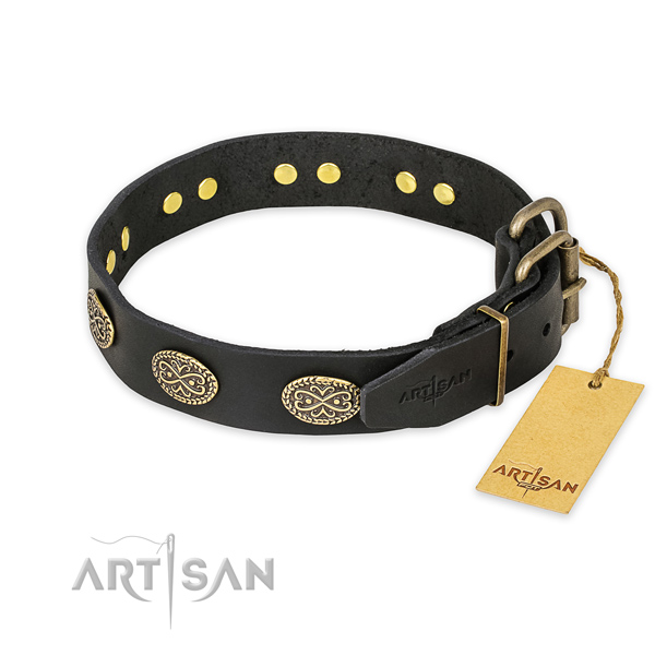 Corrosion proof fittings on full grain leather collar for your impressive doggie