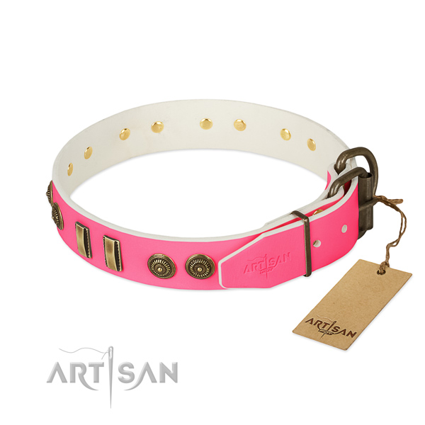 Corrosion proof buckle on full grain natural leather dog collar for your canine