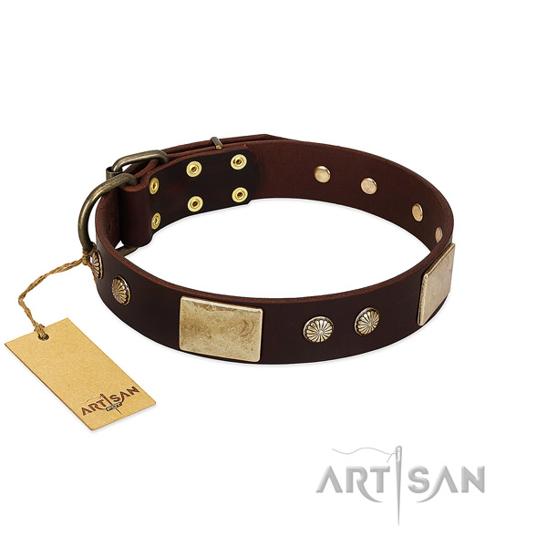 Easy adjustable genuine leather dog collar for basic training your canine