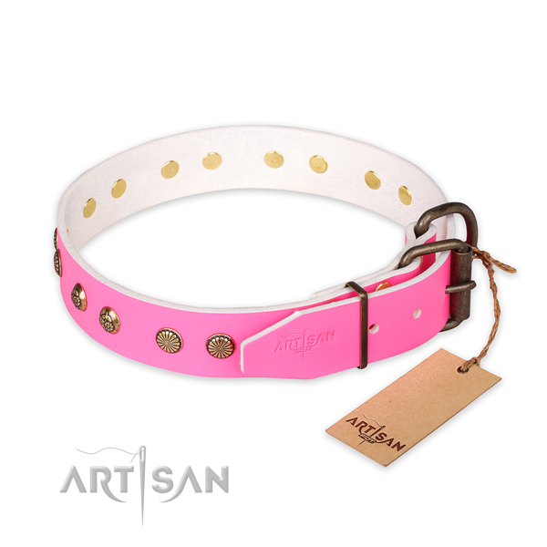 Rust resistant hardware on full grain genuine leather collar for your impressive doggie