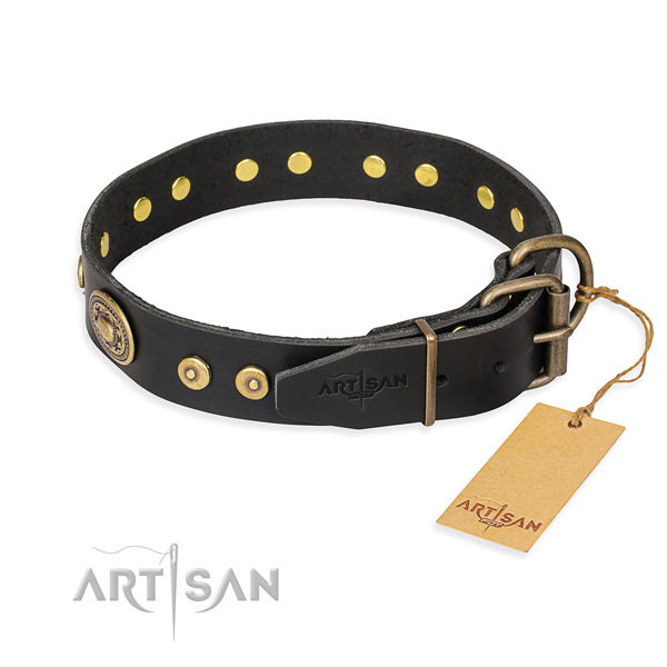 Full grain leather dog collar made of high quality material with durable decorations