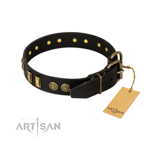 Durable hardware on genuine leather dog collar for your doggie