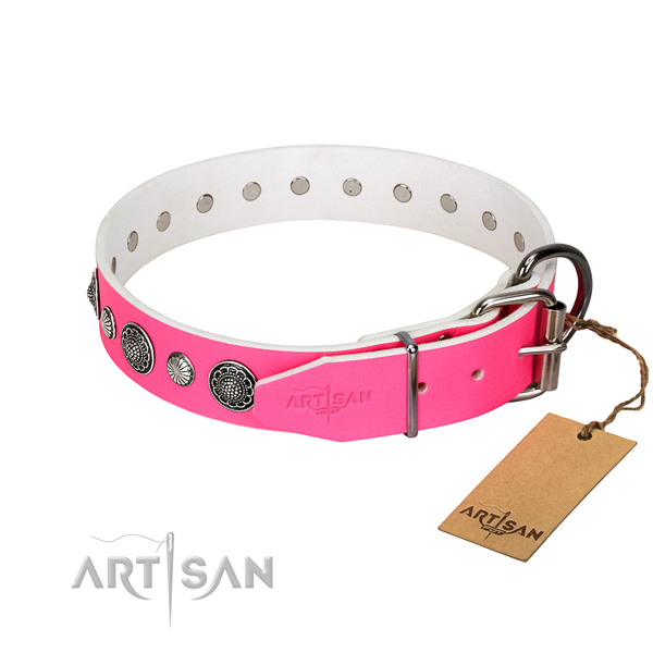 Top notch full grain genuine leather dog collar with corrosion proof buckle