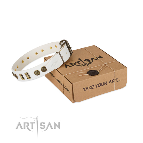 Corrosion proof decorations on full grain genuine leather dog collar for your four-legged friend