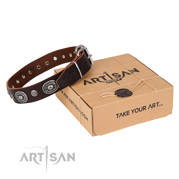 Gentle to touch full grain natural leather dog collar made for easy wearing
