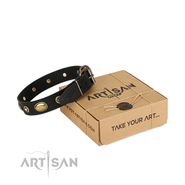 Corrosion resistant decorations on genuine leather dog collar for your canine