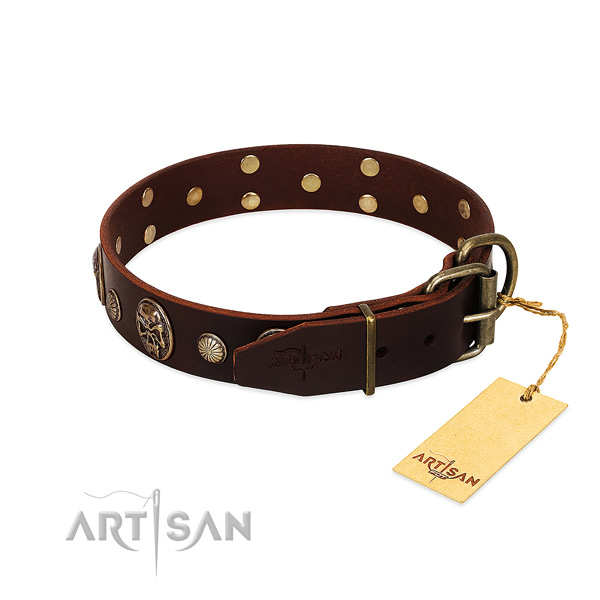 Durable studs on comfortable wearing dog collar