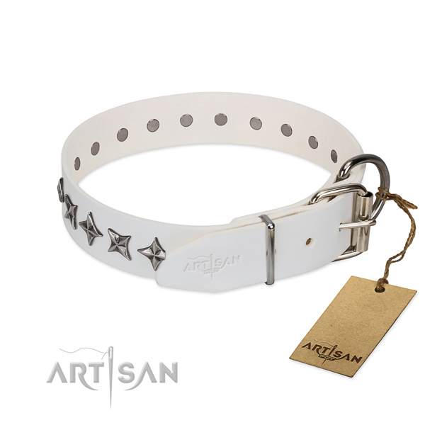 Comfortable wearing embellished dog collar of top quality leather