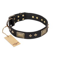 "Jewel Passion" FDT Artisan Fashionable Black Leather Rottweiler Collar
