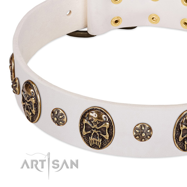 Reliable D-ring on full grain leather dog collar for your canine