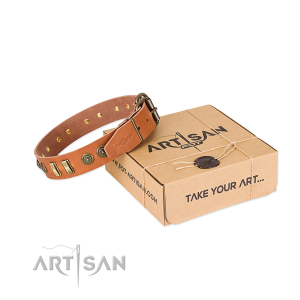 Strong hardware on full grain natural leather dog collar for your pet