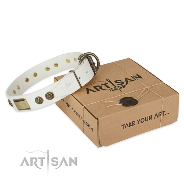 Strong hardware on natural genuine leather dog collar for comfortable wearing