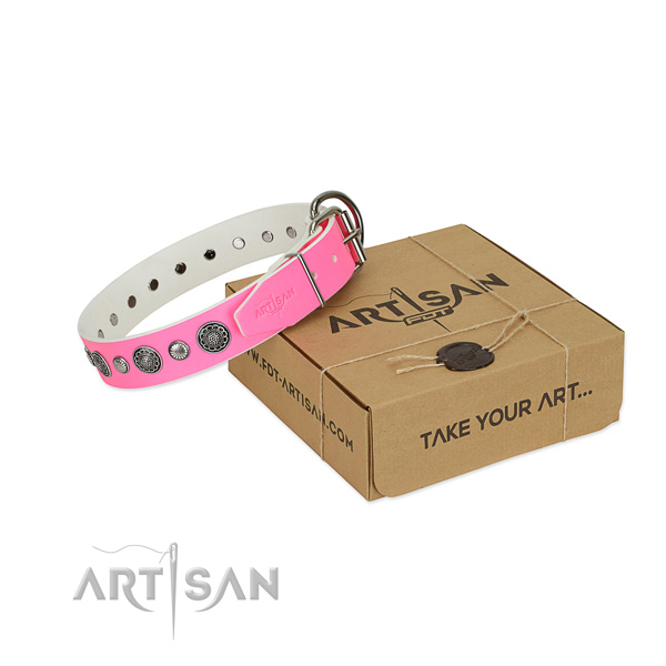 Full grain genuine leather collar with corrosion proof traditional buckle for your lovely four-legged friend