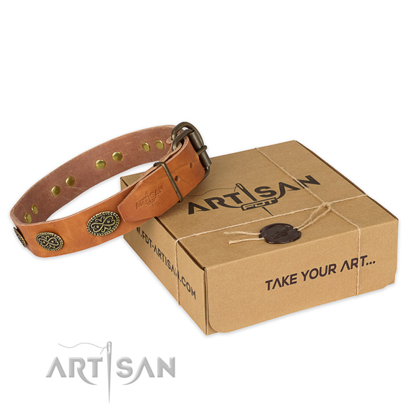 Corrosion resistant hardware on genuine leather collar for your stylish doggie