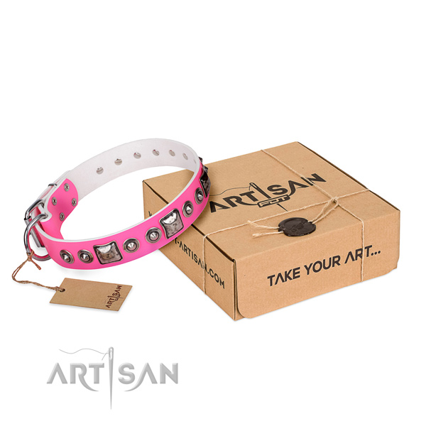High quality full grain leather dog collar handmade for daily walking