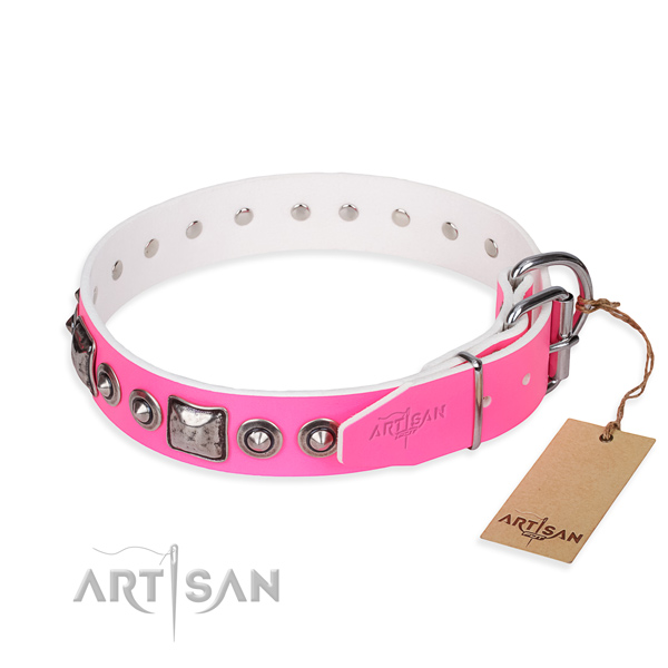 Reliable genuine leather dog collar made for walking