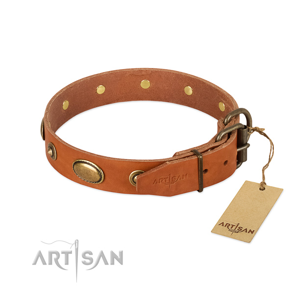 Durable hardware on full grain natural leather dog collar for your dog