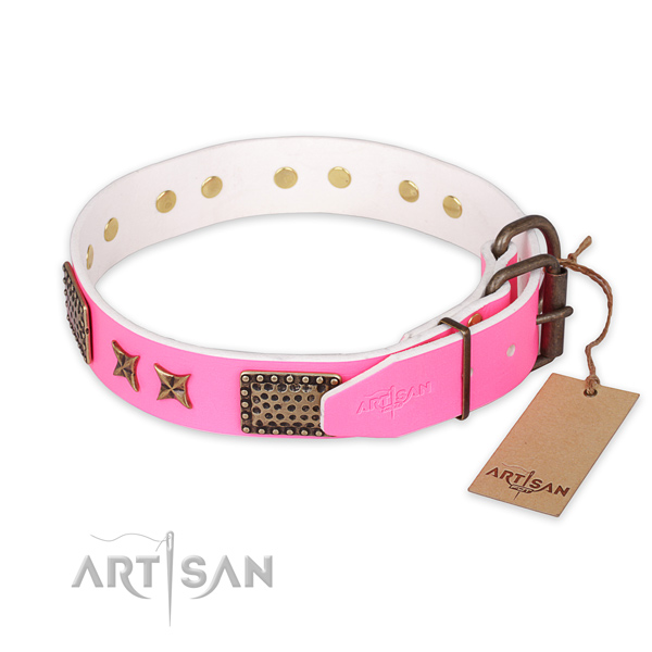 Corrosion resistant fittings on natural genuine leather collar for your stylish canine