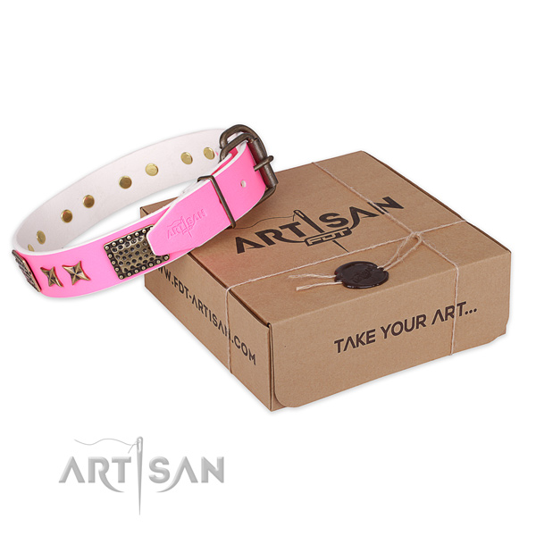 Corrosion resistant fittings on full grain genuine leather collar for your impressive dog