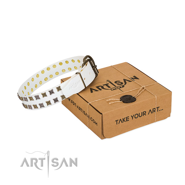 Full grain genuine leather collar with exquisite studs for your pet