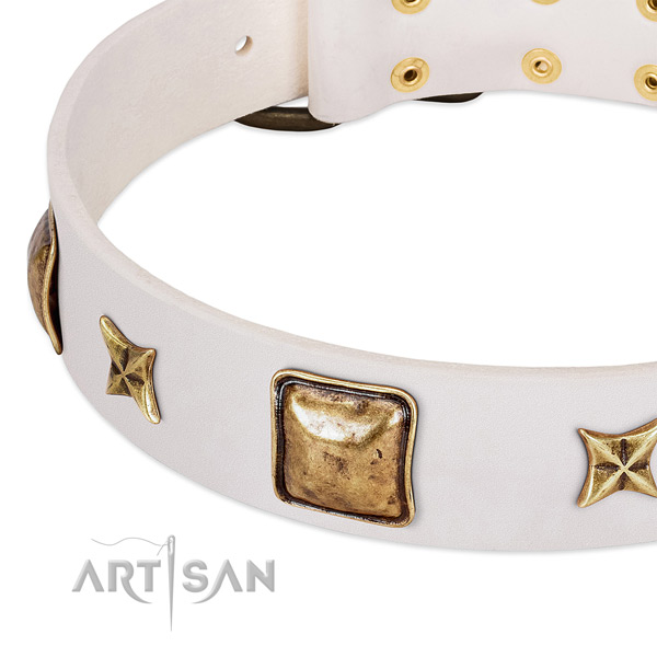 Durable buckle on full grain natural leather dog collar for your pet