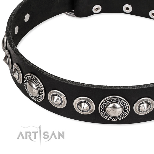 Handy use decorated dog collar of fine quality full grain genuine leather