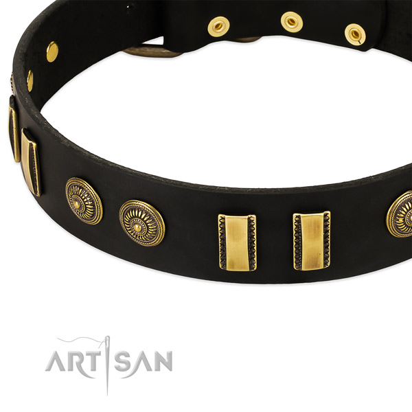 Strong fittings on full grain natural leather dog collar for your pet