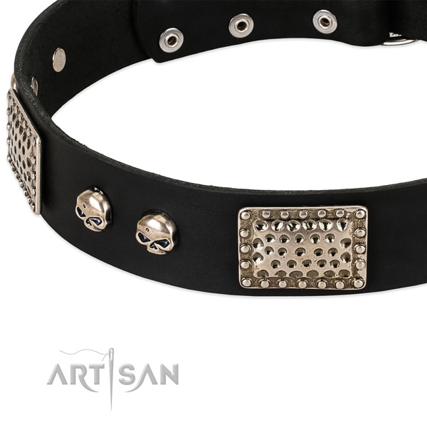 Corrosion resistant decorations on full grain natural leather dog collar for your pet