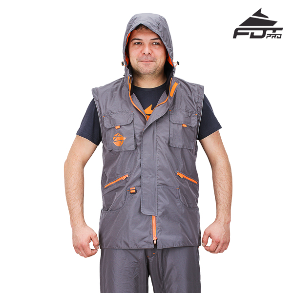 Dog Tracking Jacket Grey Color Professional Design with Handy Hood