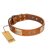 "Perfect Blend" FDT Artisan Tan Leather Rottweiler Collar 1 1/2 inch (40 mm) wide